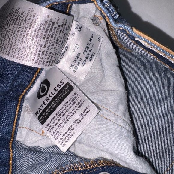 Levi’s Size 27 Dark Wash 501 Distressed High Rise Button Fly Jean Shorts - Picture 3 of 8